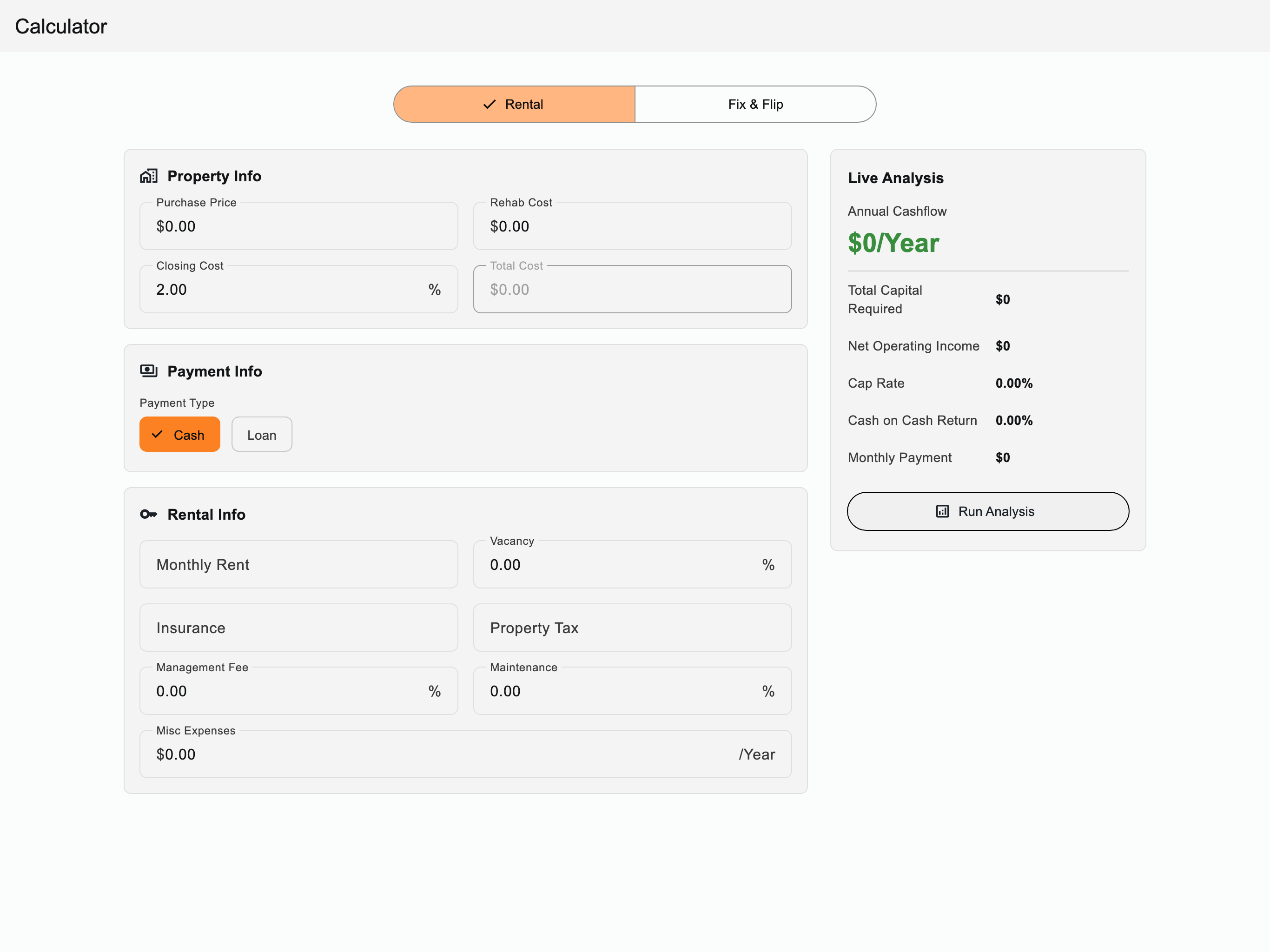 Rehab Estimator iPad calculator screen for deal analysis